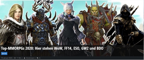 독일 매체 Mein-MMO ‘2020년 최고의 MMORPG Top 5’에 선정된 검은사막. (사진=펄어비스 제공)