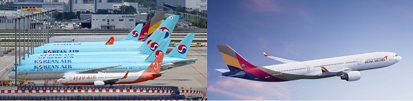 좌측부터 대한항공 항공기와 아시아나항공기(사진=뉴시스)