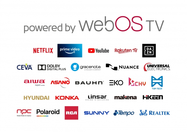 사진은 LG전자가 webOS TV 플랫폼 공급을 위해 협력하고 있는 글로벌 콘텐츠 및 기술 솔루션 파트너사 로고 모음. (사진=LG전자 제공)