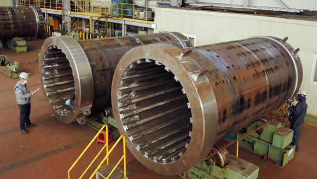 미국 TMI 원자력발전소용 캐스크 제작 공정 중 사진 (사진=두산중공업)
