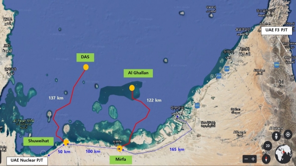 UAE(아랍에미리트) HVDC(초고압직류송전) 해저송전망 위치도 (사진=삼성물산 제공)