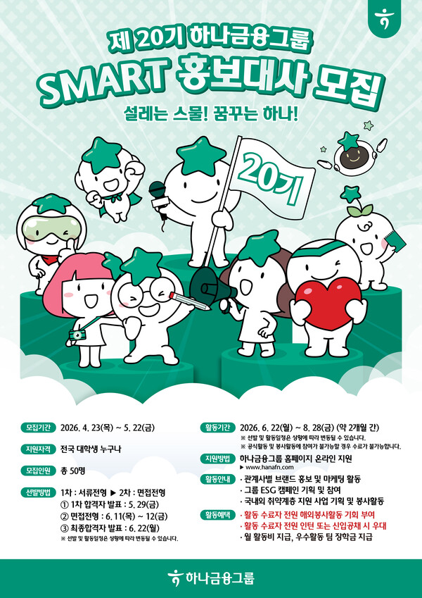 하나금융, 20기 스마트 홍보대사 모집